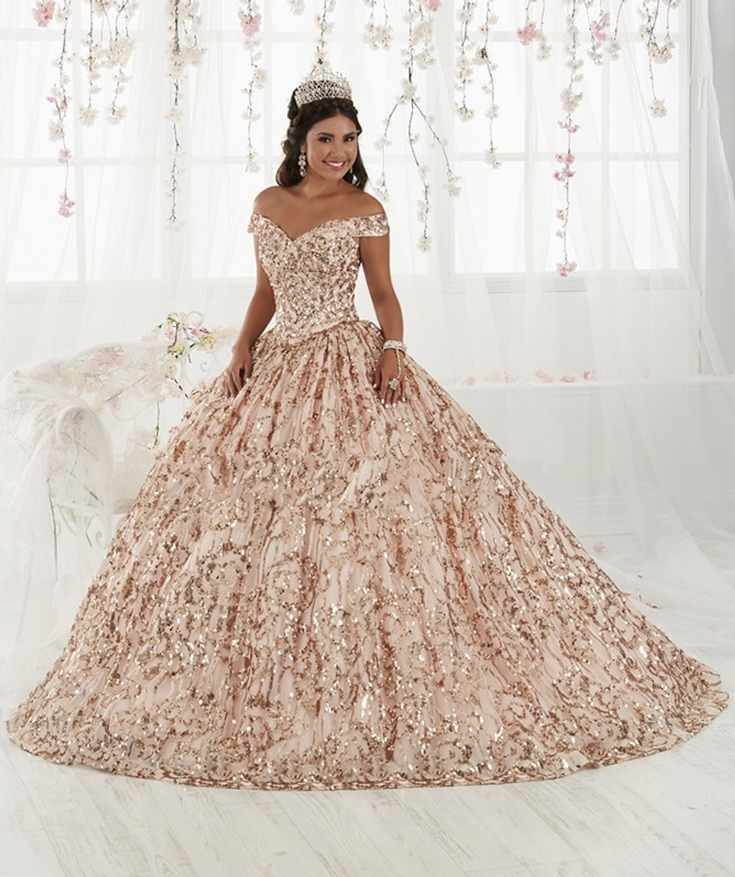 rose gold quinceanera dress